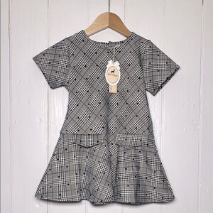 DOE A DEER NWT Drop Waist Plaid Velvet Heart Peplum Twirl Dress